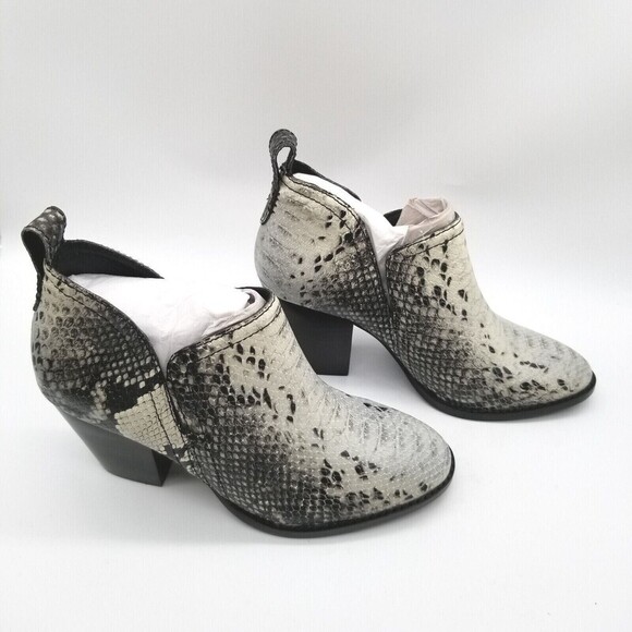 Jeffrey Campbell Womens Black White Snake Rosalee Block Heel Ankle Booties 8 - Picture 2 of 6